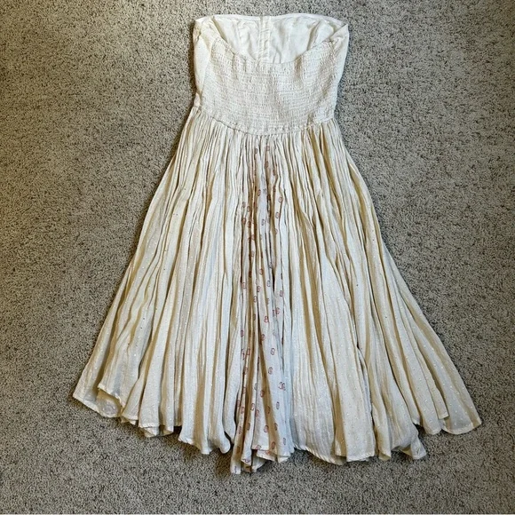 Free People AMANDA METALLIC LUREX STRIPE Strapless Cotton DRESS (M) in cream - Picture 8 of 12